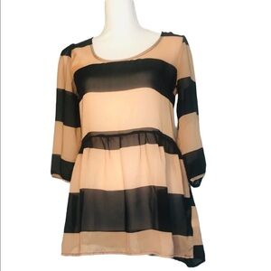 CHARMING CHARLIE Tan & Black Striped Top | Size Small | EUC